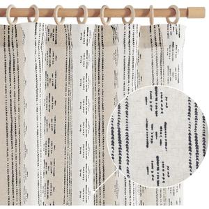 Jinchan Boho Linen Blend Curtains for Living Room & Bedroom - Black 90" Long Geometric Light Filtering Drapes with Rod Pocket (50"W x 90"L (Pack of 2), Back Tab| Black on Flax)