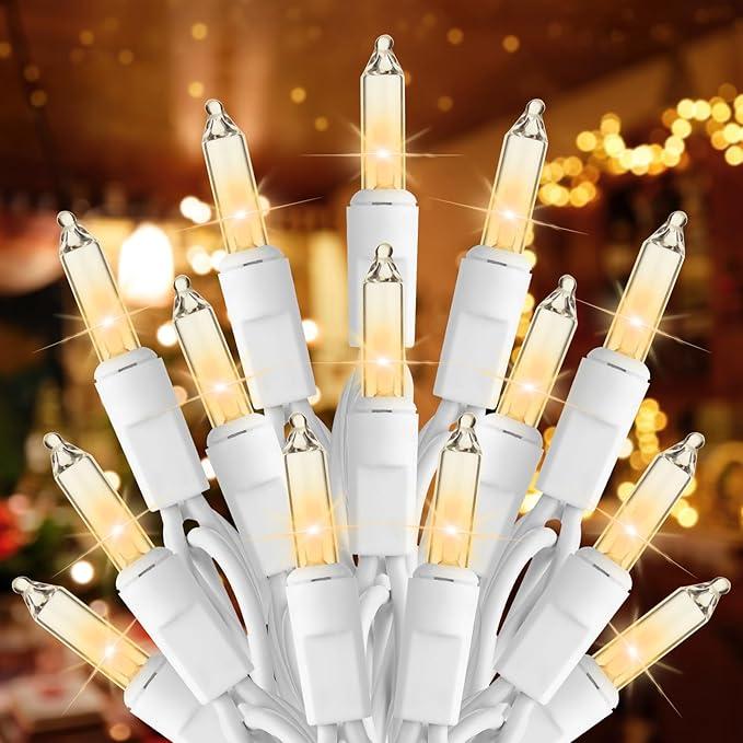 Brightown Christmas Lights, 100-Count 25ft Clear Incandescent Bulb Mini String Lights for Indoor Holiday Decor, Christmas Tree Garland Wedding Party Multi-Use Decoration, White Wire