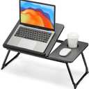 FISYOD Foldable Laptop Desk for Bed Couch, Adjustable Split Lap Desk with Cup Holder, Portable Lightweight Bed Table Tray, Heavy-Duty Laptop Stand for Working, Writing, Reading and Eating - Black