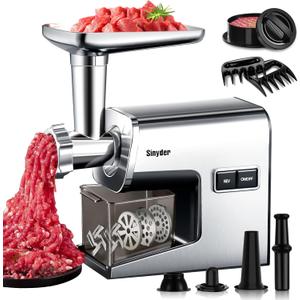 Electric Meat Grinder,3000 Max Stainless Steel Meat Mincer with 2 Blades,3 Grinding Plates,Food Pusher,Meat Claw,Sausage Stuffer Tubes & Kubbe Kit for Home & Kitchen Using