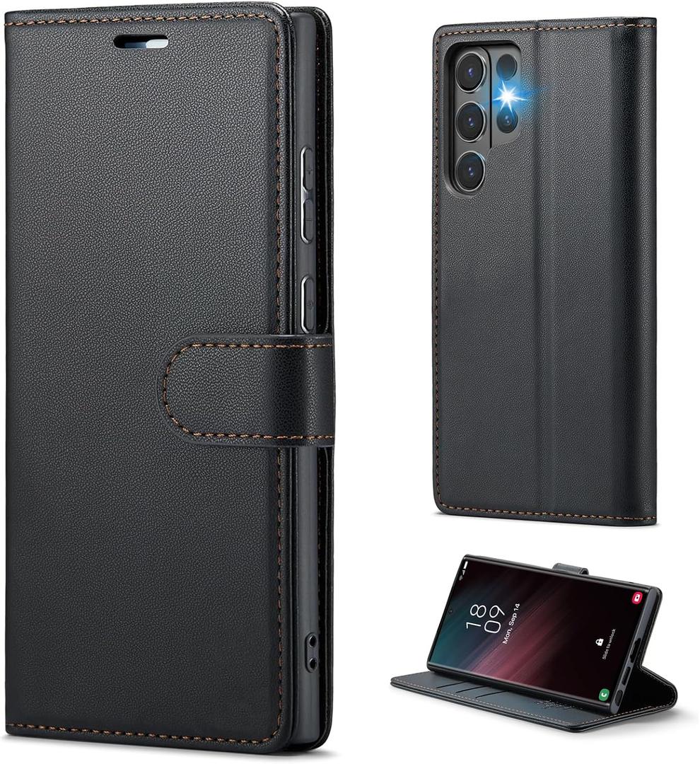 for Samsung Galaxy S26 Ultra 6.9" Wallet Case, PU Leather Folio Flip Cover with Kickstand, RFID Blocking Credit Card Slots & Shockproof Protection (Black, Samsung Galaxy S26 Ultra)