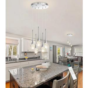cenzoz 5-Lights Modern Pendant Lights for Kitchen Island LED Dimmable Chandelier Crystal Glam Ceiling Pendant Lighting for Dining Room Hallway Bedroom Lamp Brushed Nickel, 5 Lights Rectangular