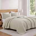 WRENSONGE Queen Quilt-3 Pieces Neutral Lightweight Bedspreads Light Oatmeal Queen Size Quilt Bedding Set for All Seasons, Soft Summer Coverlet with 2 Pillow Shams Suitable for Bed & Couch