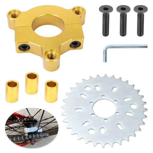CNC Adapter 32T Sprocket for 1"/ 1.5"(25mm/ 38mm) 80cc Motorized Bicycle 415 Chain Replacement Parts for 49cc 50cc 60cc 66cc 80cc 2 Stroke Engine Gold