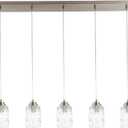 ALICE HOUSE 40" Modern Pendant Light for Dining Table, 5 Lights Island Lights for Kitchen, Brushed Nickel Linear Chandeliers, Farmhouse Hanging Light Fixture for Dining Room AL4095-S5