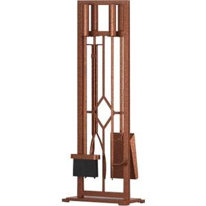 Fire Beauty 5 Pieces Fireplace Tools Set Wrought Iron Fire Place Pit Poker Holder(Antique Bronze)