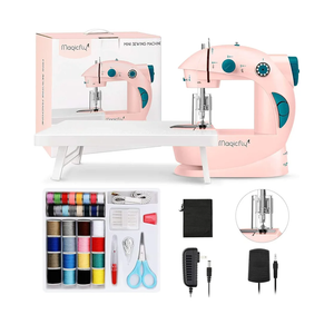 Magicfly Mini Sewing Machine with Extension Table, Dual Speed Portable Sewing Machine for Beginners with Light, Sewing Kit for Household Use, Pink