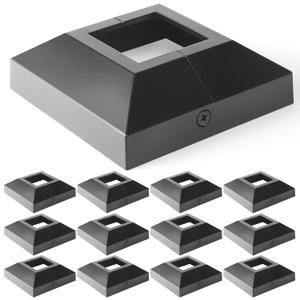 12 pcs 2"x2" Aluminum Deck Post Base Cover, for Railings, Stairs, Patios, Porches, Split Deck Post Skirt (Black)