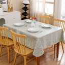 Heavy Duty Vinyl Tablecloth with Flannel Backing Waterproof Oil-Proof Plastic Table Cloth Stain-Resistant Wipeable Rectangle or Square Table Cover for Indoor and Outdoor (Beige Floral,54x54 Inch)