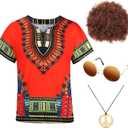 Ultrafun Hippie Costume for Men 60s 70s Hippie Outfits Afro T-Shirt Wig Accessories Set for Theme Parties (XX-Large)