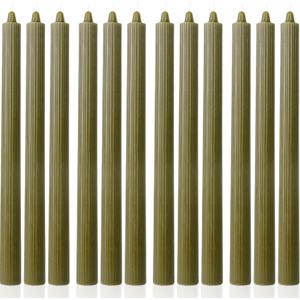 Olive Taper Candles Tall Tapered Candlesticks Set of 12 Unscented Dripless Smokeless Long Wedding Advent Home Decor Dinner Christmas-Natural Color Series-10.6 Inch