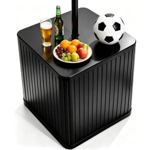 Outdoor Umbrella Side Table, 2 in 1 Outdoor Side Table with 1.5-1.6" Umbrella Hole, 16 Gallon Fillable Umbrella Base Stand Table, Square Modern Patio Side Table for Yard Porch Poolside Deck Balcony