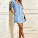 Denim Dress for Women 2026 Summer Casual Cowgirl Blue Jean Dress Tied Sleeves Button Down Shirt Dresses with Pockets