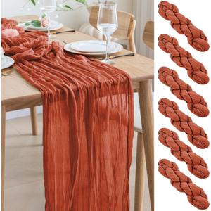 Asee'm 6pcs Cheesecloth Table Runner 120 Inches Long Terracotta Boho Gauze Cheese Cloth Runner 10FT Rustic Sheer Fall Table Runners for Thanksgiving Christmas Wedding Party Baby Shower Decoration