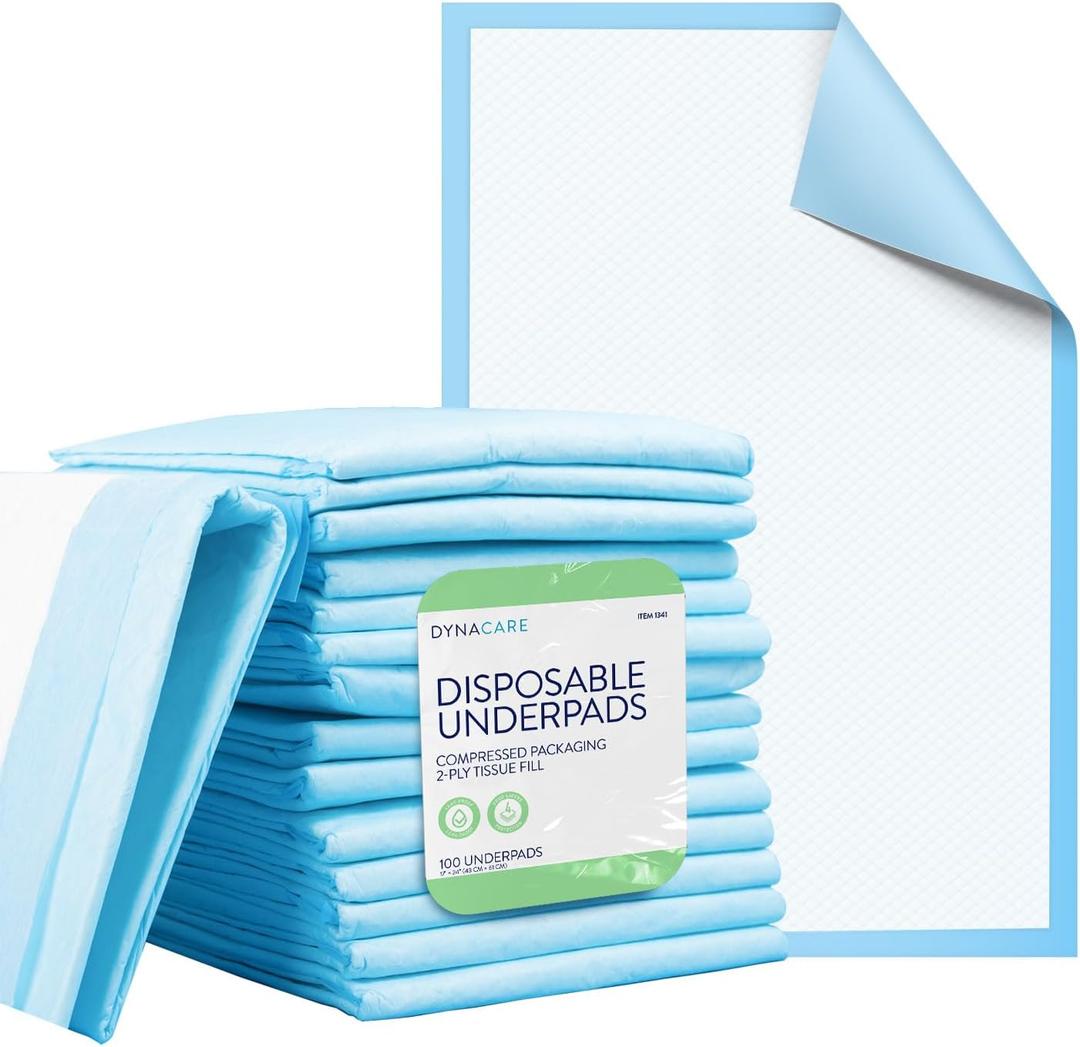 Dynarex 1341 Disposable UnderPad, Medical-Grade Incontinence Bed Pad to Protect Sheet, Mattresses, and Furniture, 17" x 24", 22g, 100 Count (Pack of 1)