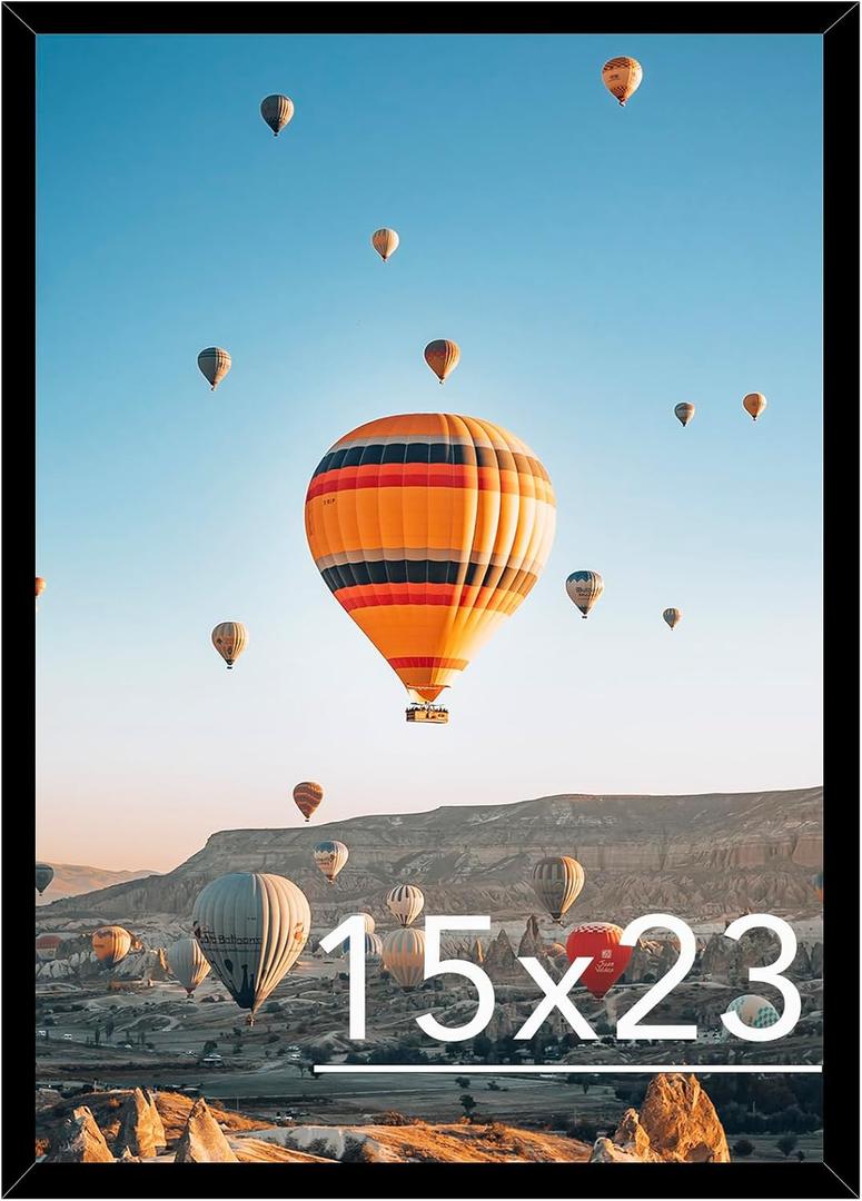 JCJMY 15x23 Picture Frame Black for Photo and Poster, Horizontal and Vertical Formats for Wall Hanging, Wall Gallery Frame for 15 by 23 Photos