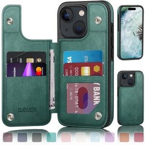 DJDUCK Designed for iPhone 15 Plus Case Wallet with Card Holder, [Magnetic Clasp Cover] [RFID Blocking Leather Protection] Shockproof Women Men Cases 6.7 Inch for Apple 15 Plus Sea Green