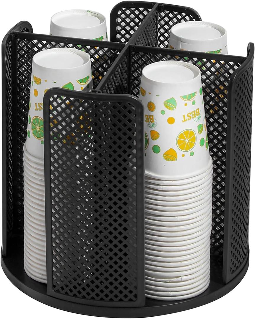 Paper Cup and Lid Holder Plastic Cup Storage Organizer Coffee Cup Dispenser for Countertop, Breakroom, Bathroom, Coffee Station, Bar, Buffet, Kitchen Cabinet - Black