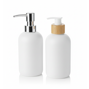 White Soap Dispenser, 2 Pack Plastic Bathroom Hand Soap and Lotion Dispenser Set with Bamboo Pump, 17 Fl Oz Hand and Dish Soap Dispensers Set for Kitchen, Refillable Liquid Soap Bottles
