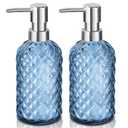 SDlumeiy 16 oz Diamond Pattern Glass Soap Dispenser, Kitchen and Bathroom Refillable Soap Dispenser with Rust Resistant Stainless Steel Pump for Hand Soap, Lotion Glass Liquid Dispenser(Blue - 2 Pack)