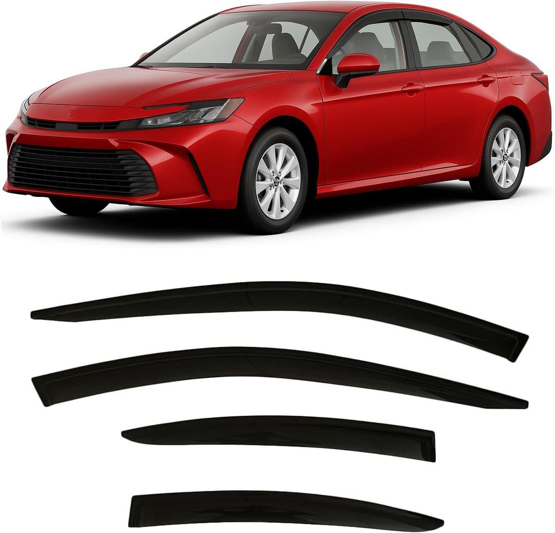 2025 2026 Tape-On Side Window Visor Deflectors for Toyota Camry LE SE XLE XSE Smoke Tinted Rain Guards