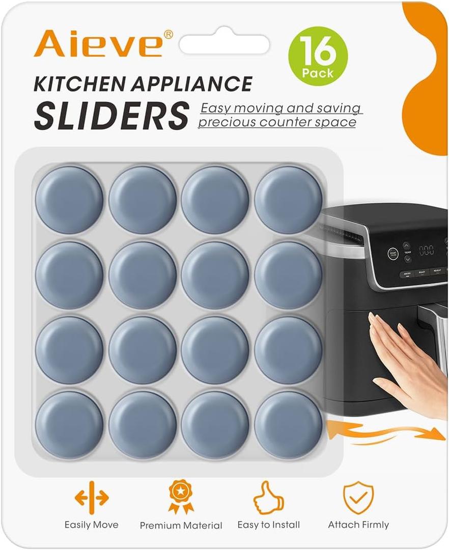 Aieve Appliance Sliders, 16 Pcs Self Adhesive Appliance Slider for Easy Moving & Space Saving, Small Countertop Rollers Kitchen Hacks Mixer Accessories