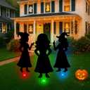 3 Pack Halloween Decorations Outdoor Metal Halloween Witch Yard Sign Silhouette Witch, Metal Silhouette Yard Signs for Garage Door, Wall, Lawn Decor Home Party