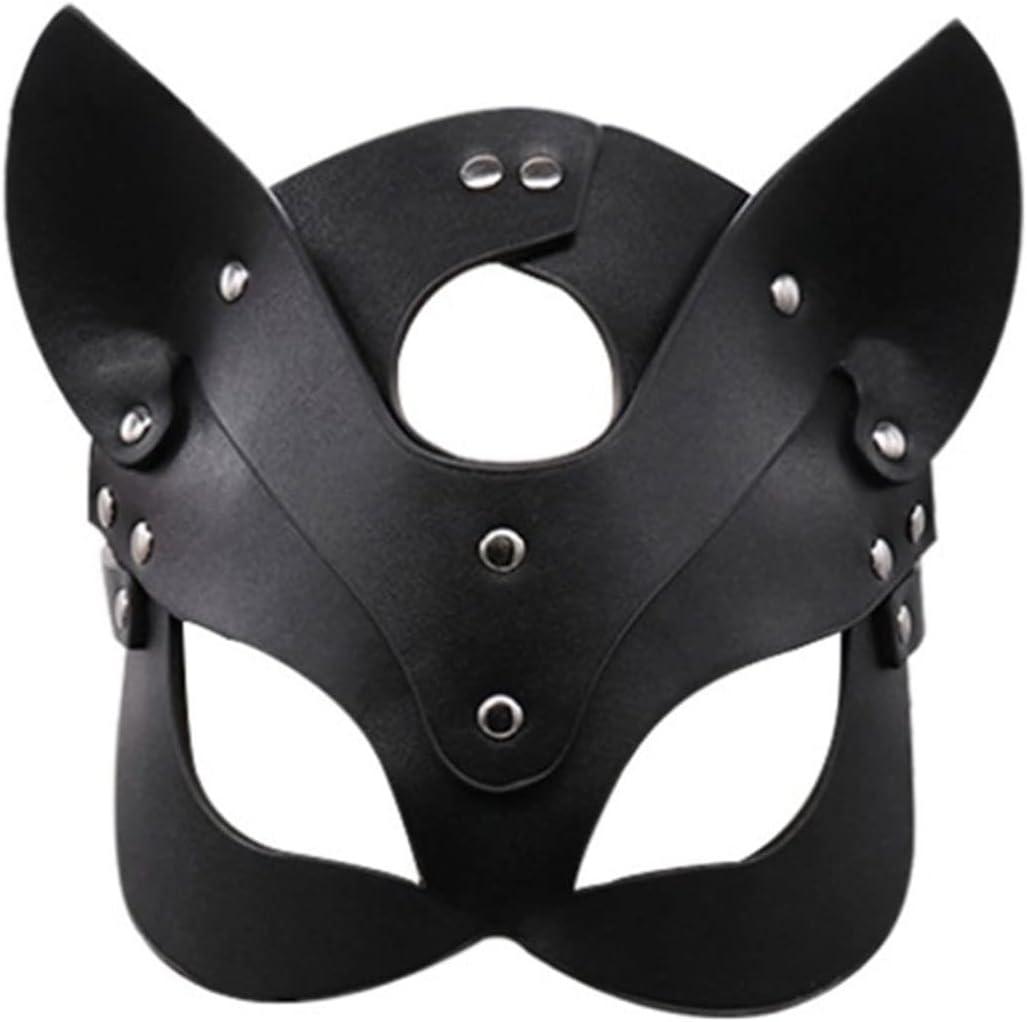 Masquerade Leather Cat Mask Costume Animal Half Face Mask Cosplay Halloween Party Costumes Accessory for Women Ladies (Black)