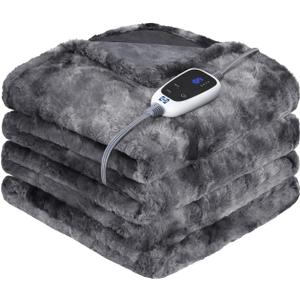 Sealy Electric Blanket Heated Throw, Faux Fur Heating Blanket with 6 Heat Settings & 2-10 Hours Auto Shut Off, Fast Heating & ETL Certification, 50x60 Inch, Grey