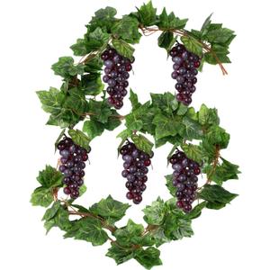 5Pcs 36 Leaves Artificial Greenery Garlands Hanging Leaves with 5 Strings 36 Purple Grapes for Faux Grape Leaf Garland Vine Plants for Indoor Outdoor Wedding Garden Home Party Wine Rack Decor