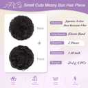 FESHFEN 2PCs Small Messy Bun Hair Piece for Thin Hair Women Girl Mini Synthetic Elastic Wavy Space-bun Scrunchies Updo Hairpieces, Brown Black