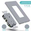WEBANG 15 Amp Duplex Receptacle Decorator Wall Outlet, Screwless Electrical Outlet Plate Included, 15A 125V, 2 Pole 3 Wire,Self-Grounding, Tamper Resistant, ETL Listed, Matte Grey, 10 Pack