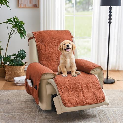 Pamhaven Orange Quilted Recliner Covers, Waterproof Large Recliner Chair Covers, Lazy Boy Chair Covers, Pet Friendly Recliner Slipcover for Dogs, Washable Sofa Couch Cover (Recliner 30", Burnt Orange)