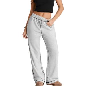 Herseas High Waisted Sweatpants for Women 2025 Fall Wide Leg Contrast Stitching Drawstring Loose Lounge Jogging Pants (Gray, M)