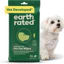 Earth Rated Vet-Developed Pet Eye Wipes, Hypoallergenic Cleaner for Dogs & Cats Eyes to Remove Dirt & Discharge, Fragrance Free, 70 Count (70 Pet Eye Wipes, Unscented)