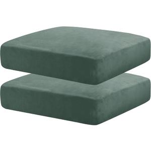 MAXIJIN Velvet Stretch Cushion Covers Couch Cushion Slipcovers Loveseat Sofa Cushion Covers for Individual Cushions with Elastic Bottom (2 Piece Loveseat Cushion Covers, Pea Green)