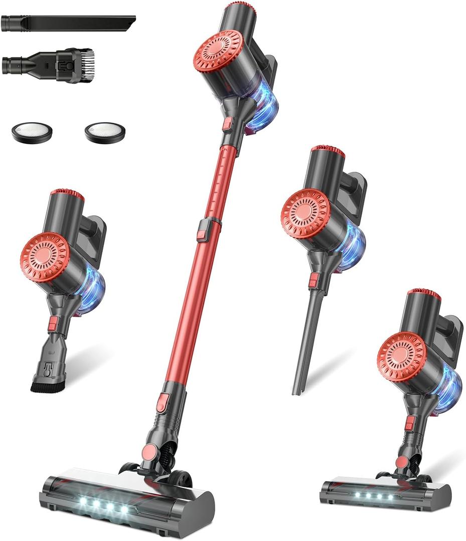 HOUSBRUSH Cordless Vacuum Cleaner with Self-Standing, 40KPA Stick Vacuum Cleaners for Home, 8-in-1 Lightweight Rechargeable Vacuum, 7-Layer Filtration,Ideal for Carpet, Pet Hair, Hardwood Floors