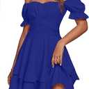 LYANER Women's Tie Back Off Shoulder Wrap Layer Ruffle Short Sleeve Mini Dress, Medium