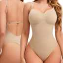 Backless Shapewear for Women with Tummy Control, Low Back Thong Shapewear, Seamless Sculpting Bodysuit for Daily Wear and Workouts, S/M