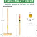 4-Player Croquet Set, 24" Pine Mallets Family Lawn Outdoor Game