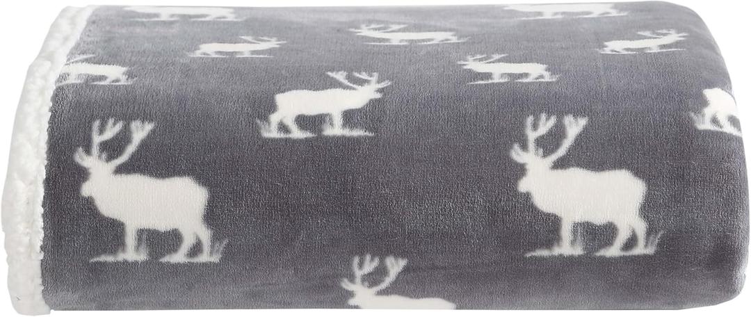 Eddie Bauer - Throw Blanket, Brushed Fleece & Plush Sherpa Bedding, Blanket for Couch & Bed (Elk Stance Grey, 50" x 60")