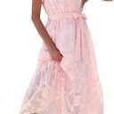 VintageClothing Women's Floral Summer Dress Wrap V Neck Ruffle Midi Dress, XL
