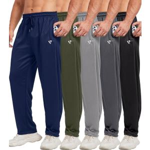 lomsoe 5 Pack Mens Sweatpants Open Bottom Joggers for Men with Zip Pockets Loose Fit Mesh Athletic Pants for Running,Casual (L)
