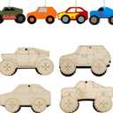 40 Pcs Unfinished Monster Truck Wood Cutouts Cute Vehicles Wooden Ornaments Craft Slices to Paint Mini DIY Blank Wood Discs Gift Tags with Holes Rope for Home Crafts Hanging Decoration