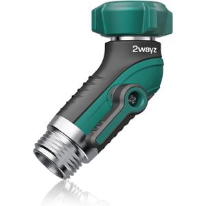 2WAYZ 45 Garden Hose Shut Off Valve - Heavy Duty Metal Elbow Connector with Shut Off Switch - No-Leak Water Hose Adapter for Outdoor Faucet Extension - 2x3x4 Inch (Black, Green)