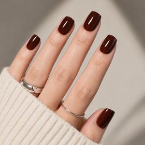 2 x Brown Press On Nails Square - Brown Short Square Fake Nails | Short Press On Nails Reusable Stick On Nails in 15 Sizes 30pcs False Nail Kit for Women & Girls