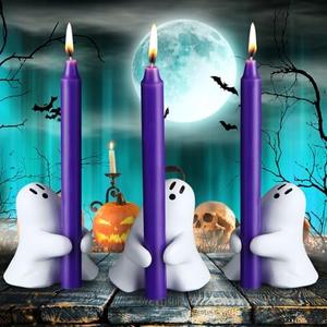 Weysat 2 Pcs Halloween Ghost Candlestick Holders Cute Ghost Shape Candle Stick Holders Ceramic Taper Candle Holder for Halloween Wedding Party Holiday Office Home Decor Gift
