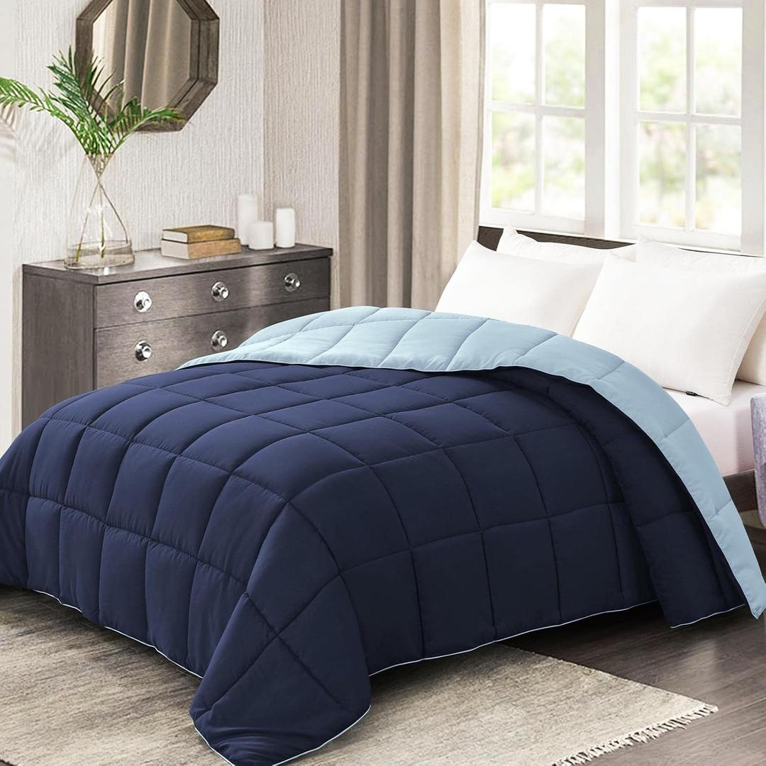 Homelike Moment Twin Comforter Duvet Insert- Blue Down Alternative Bed Comforter Twin Size, Lightweight Bedding Comforters Quilted Soft All Season Reversible Navy/Light Blue