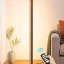 EDISHINE Wooden Floor Lamp, Upgraded Dual-Sided Lighting, Minimalist Floor Lamps for Living Room, Corner Lamp with Remote/Foot Control, 7CCT & Dimmable Floor Lamp for Bedroom, Office, Walnut Wood