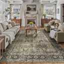 PureCozy Vintage Area Rug 10x14 Brown Washable Living Room Large Carpet Non Slip Bedroom Indoor Office Low Pile Traditional Distressed Retro Accent Rug for Dining Room